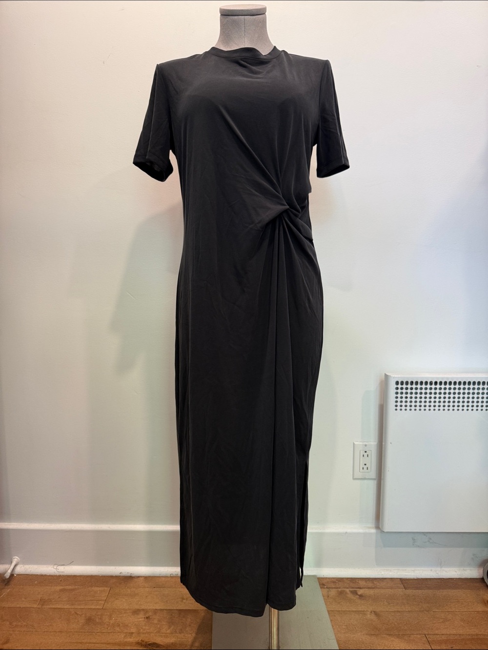 Black Draped Maxi Dress Size Small Minimalist Asymmetrical